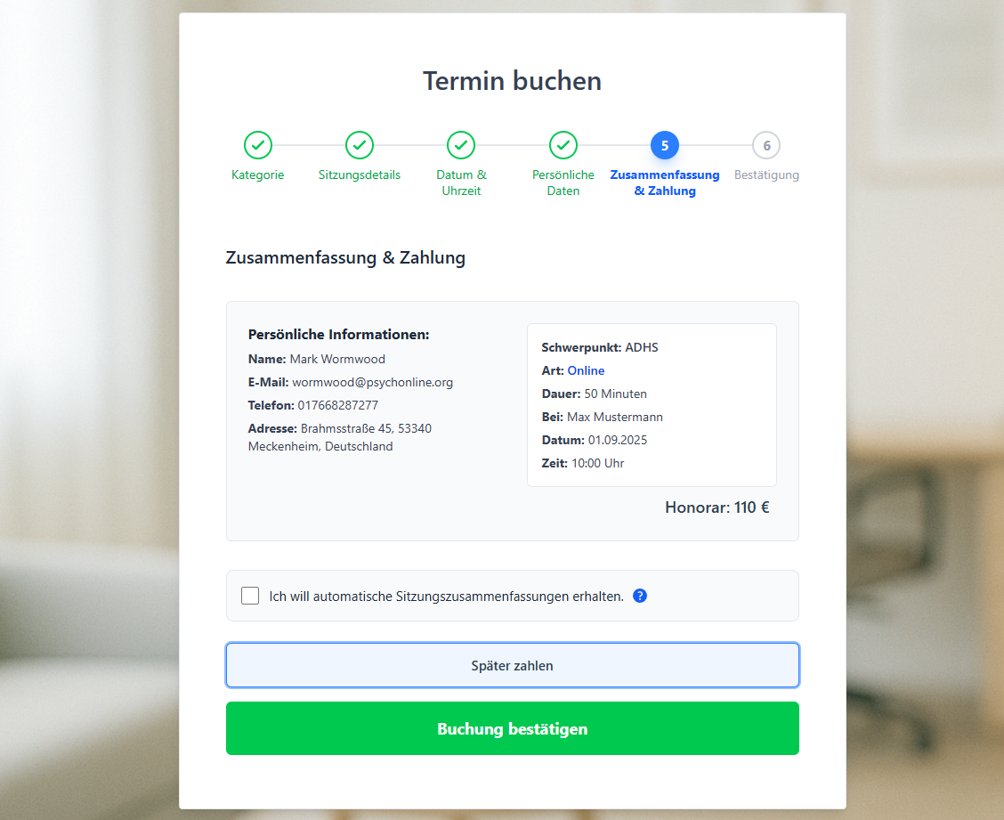 PsychDesk Kalender Interface