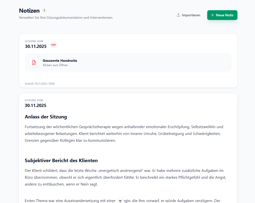 Notizen Editor Interface