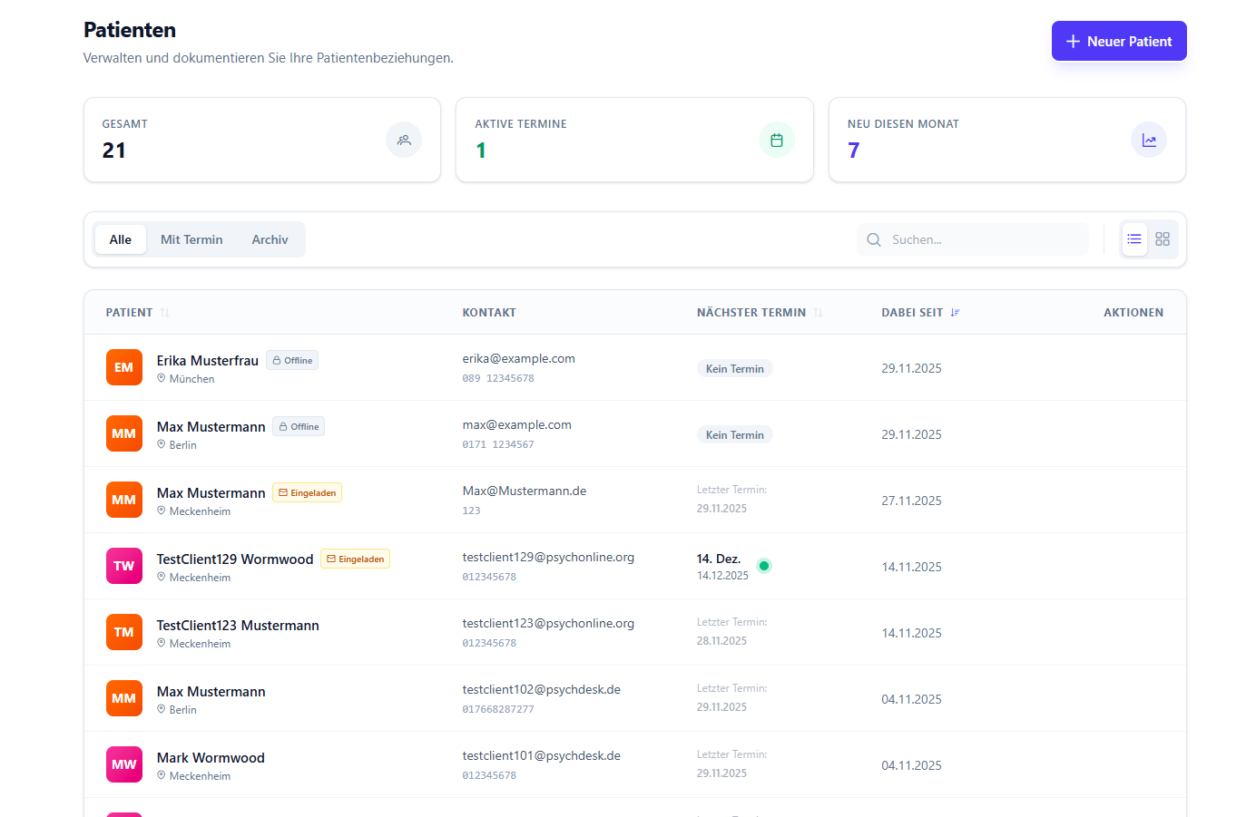 Patientenliste Interface